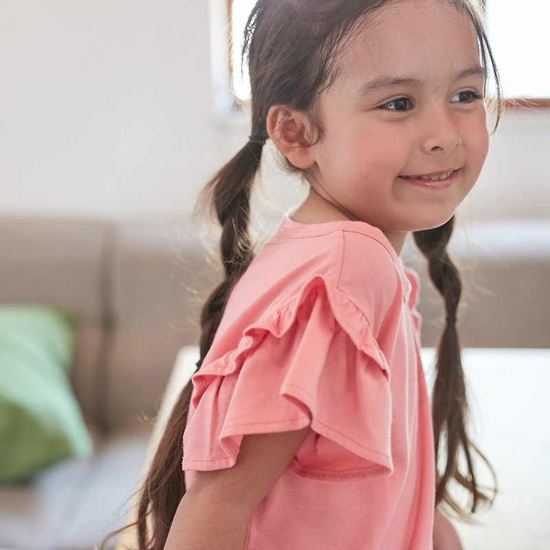 【出清品】甜美女孩荷叶袖上衣(粉色)(台湾制) - 童装上衣 - 棉．麻 粉红色