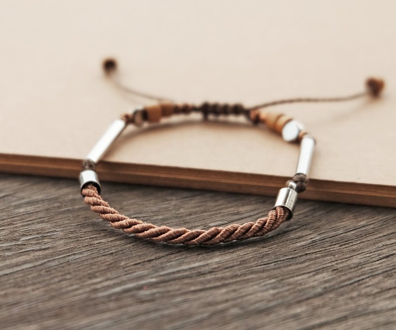 Light brown twisted rope adjustable bracelet unisex bracelet - 手链/手环 - 真皮 咖啡色