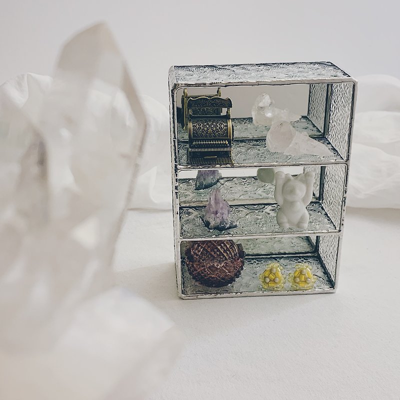 镶嵌玻璃 毛玻璃 海棠花x钻石花玻璃 小型 透明感 置物柜 珠宝柜 - 收纳用品 - 玻璃 
