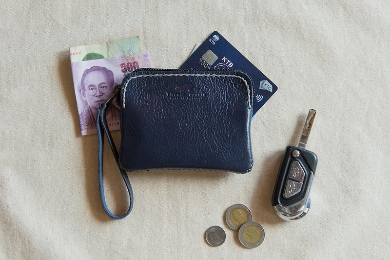 TRIPLET MINI-NAVY/DARK BLUE (LEATHER SMALL COIN PURSE) - 零钱包 - 真皮 蓝色
