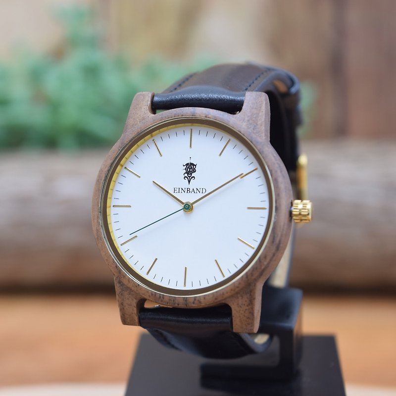 EINBAND Glanz WHITE 36mm Wooden Watch Black Leather Belt - 男表/中性表 - 木头 咖啡色