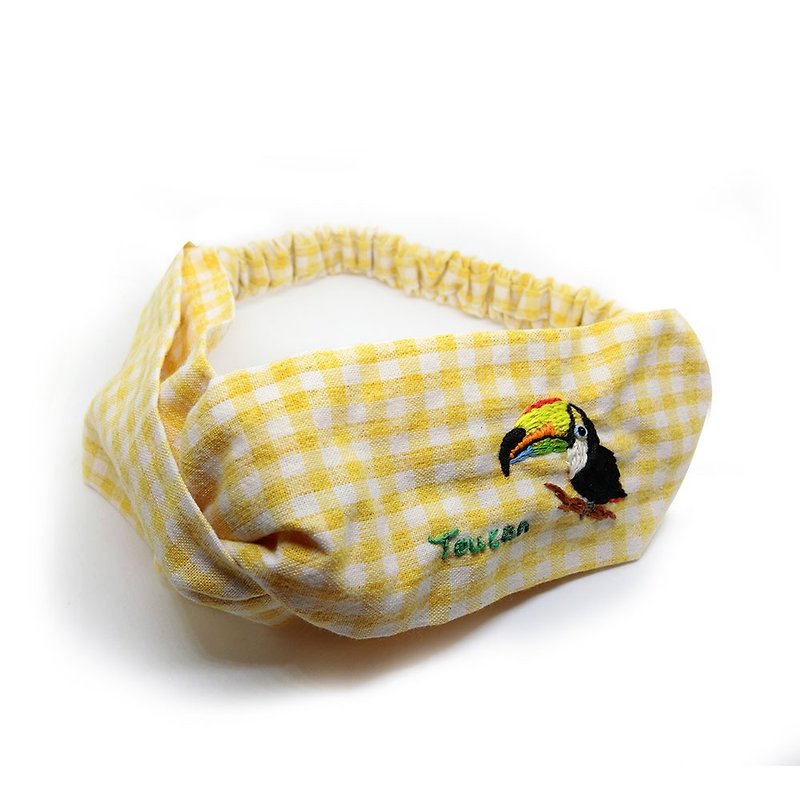 【壳艺品】大嘴鸟100%纯手工刺绣发带 - 发带/发箍 - 棉．麻 黄色
