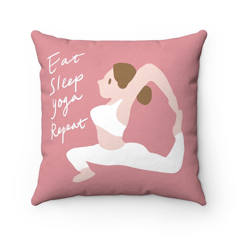 Eat Sleep Yoga Repeat 瑜珈女孩抱枕绒毛抱枕-含枕芯 豆沙色 - 枕头/抱枕 - 聚酯纤维 粉红色