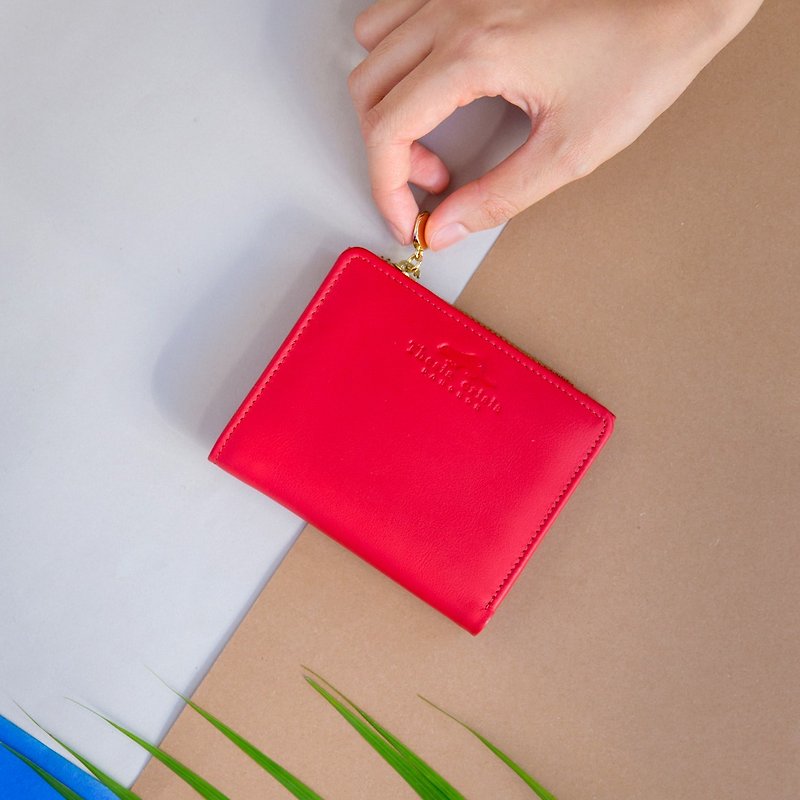 PEONY - SMALL SOFT COW LEATHER FROM ITALY COIN PURSE/WALLET-RED - 皮夹/钱包 - 真皮 红色