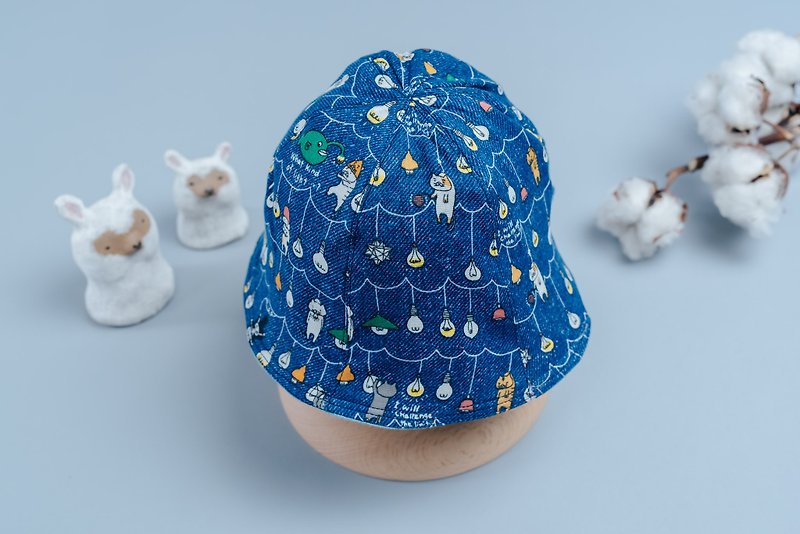 双面渔夫帽  手绘恐龙手作 童装 新生儿 婴儿 亲子 帽 渔夫 - 婴儿帽/发带 - 棉．麻 蓝色