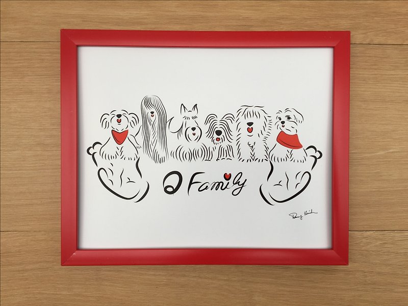 Q Family 狗狗家族图＋8x10寸相框（红） - 画框/相框 - 其他材质 白色