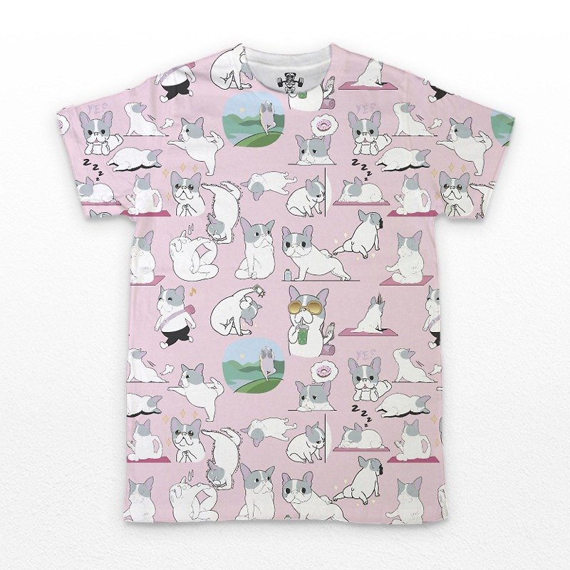 PUG Life • Yogi Yoga • Unisex T-shirt - 男装上衣/T 恤 - 棉．麻 粉红色