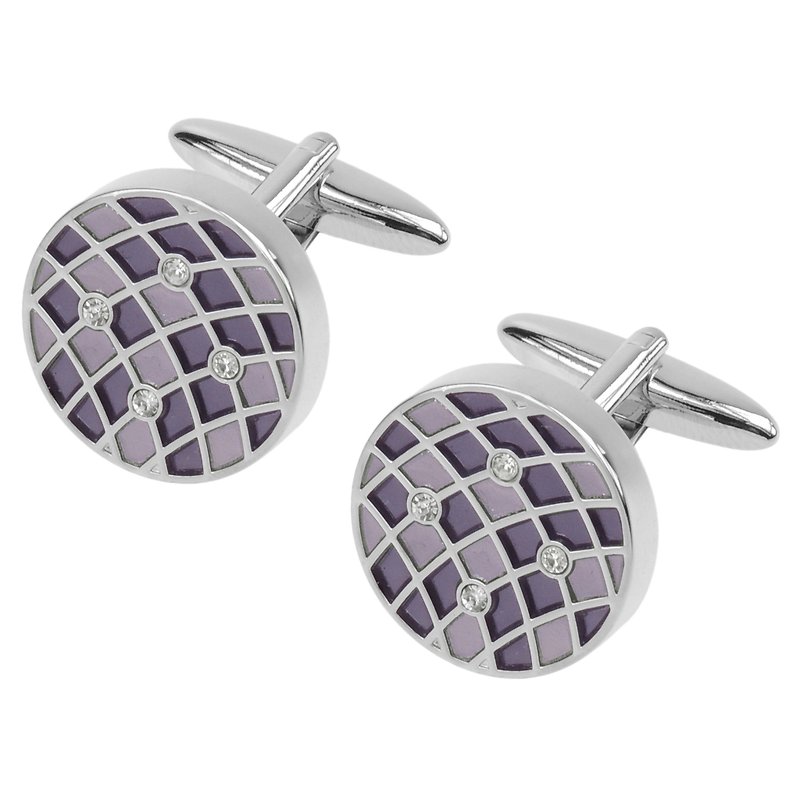 圓形紫色琺瑯施華洛水鑽袖扣 - 袖扣 - 其他金属 紫色
