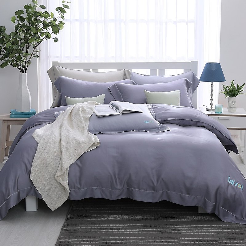 (双人)蒙蒙暮光-纯色设计款天丝两用被床包四件组【60支天丝】 - 寝具 - 其他材质 灰色