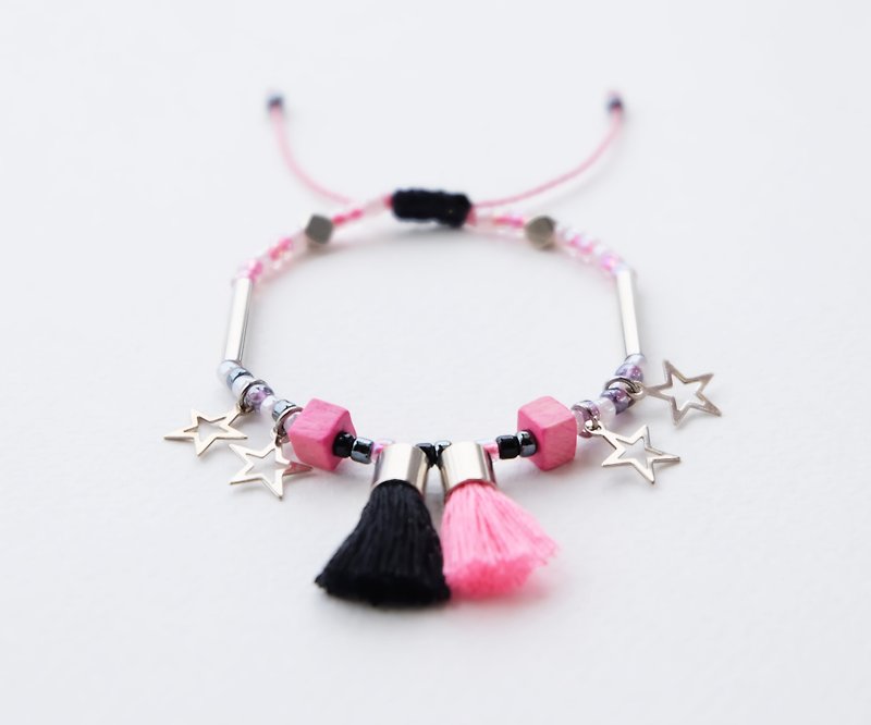 Pink black tassel star string bracelet  - 手链/手环 - 其他材质 粉红色