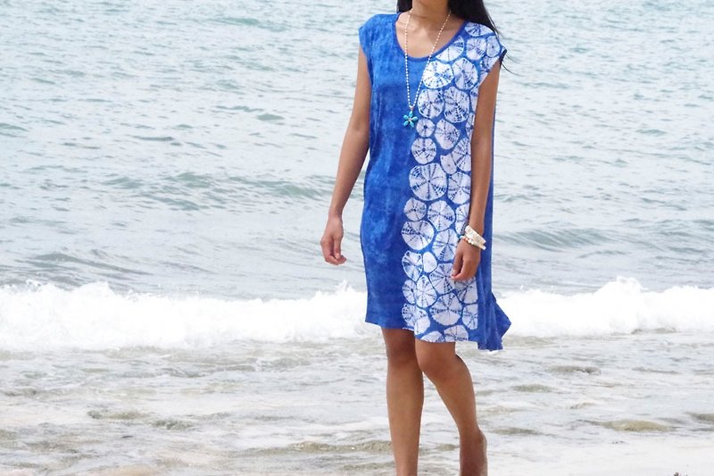 貝殻模様みたいなタイダイノースリーブワンピース　＜ロイヤルブルー＞ - 洋装/连衣裙 - 其他材质 蓝色