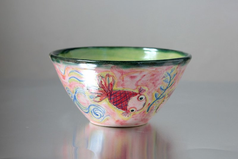 金魚絵の椀（ピンク） - 碗 - 陶 粉红色