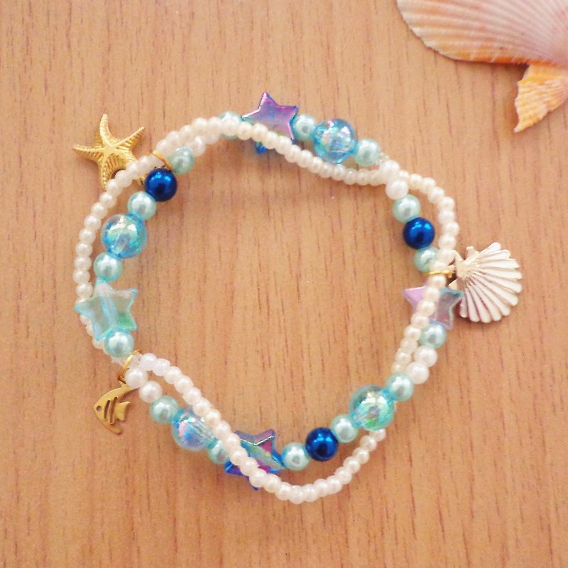Beauty Deep Blue For Ocean Bracelet in 2 Threads Fresh Breeze on a Beach - 手链/手环 - 其他材质 蓝色