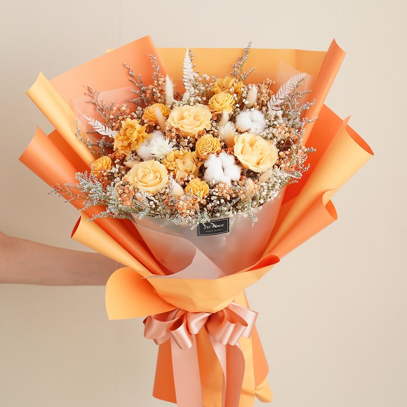 经典浪漫蜜瓜橙-干燥花束/永生花束-情人节礼物-求婚花束 - 干燥花/捧花 - 植物．花 橘色