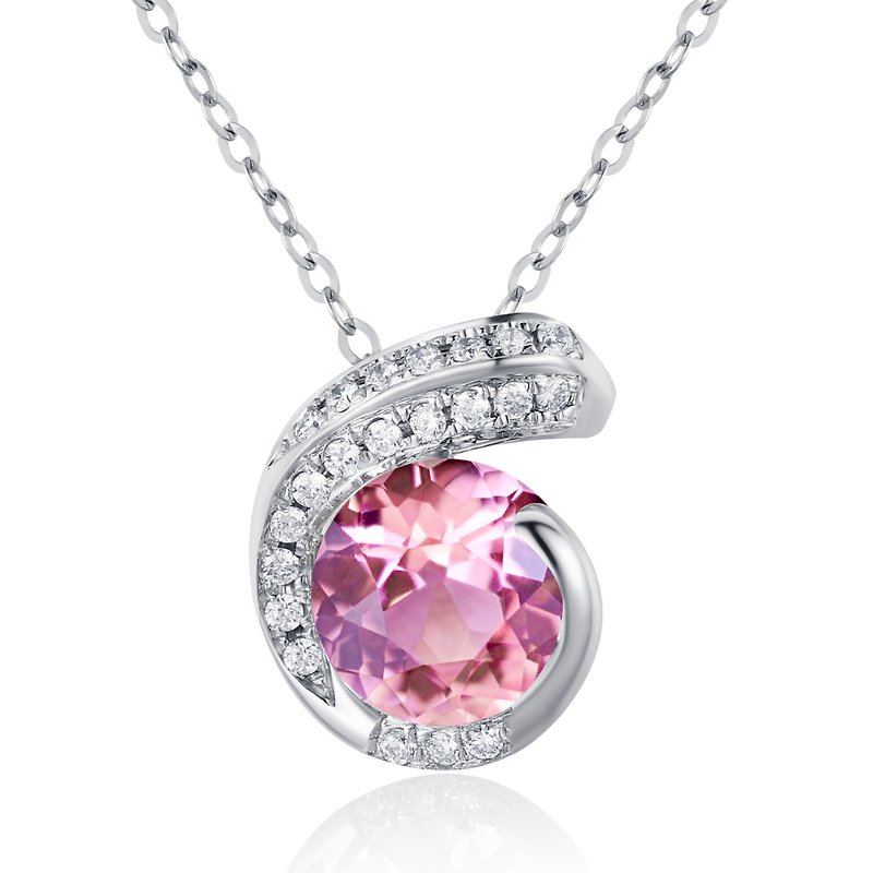 粉红蓝宝石钻石C型项链-14k金不规则颈链-简约多层次吊坠-生日石 - 项链 - 贵金属 粉红色