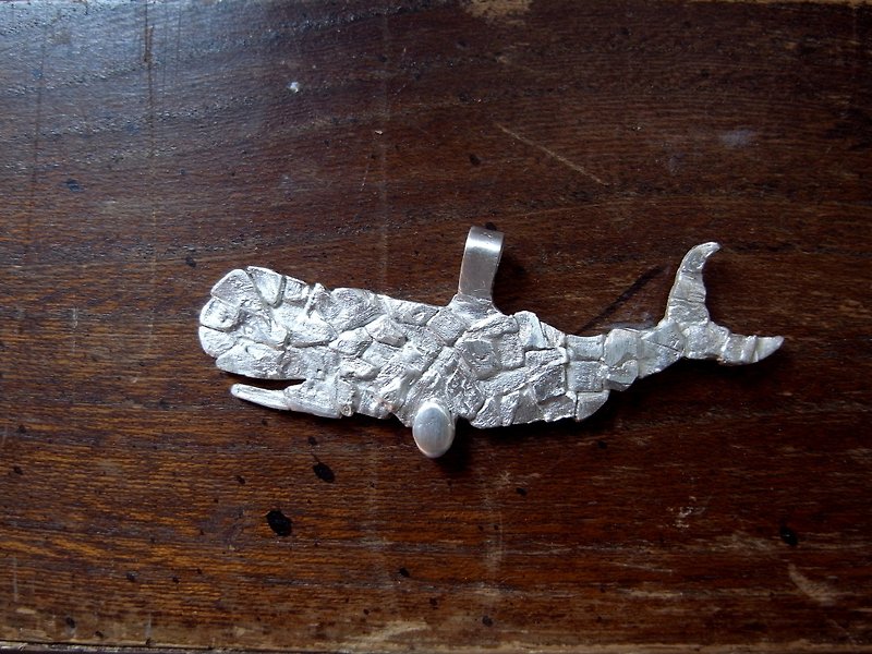 抹香鲸 The sperm whale 鲸鱼 | 纯银项链坠子 | 手工限量 附蜡绳 - 项链 - 银 灰色