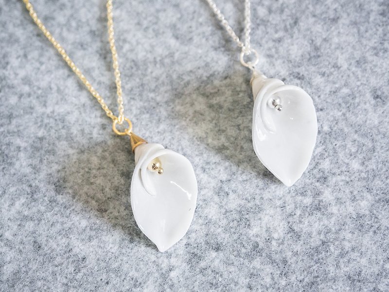 Calla Lily necklace - white porcelain - sterling silver (925) - 项链 - 陶 白色