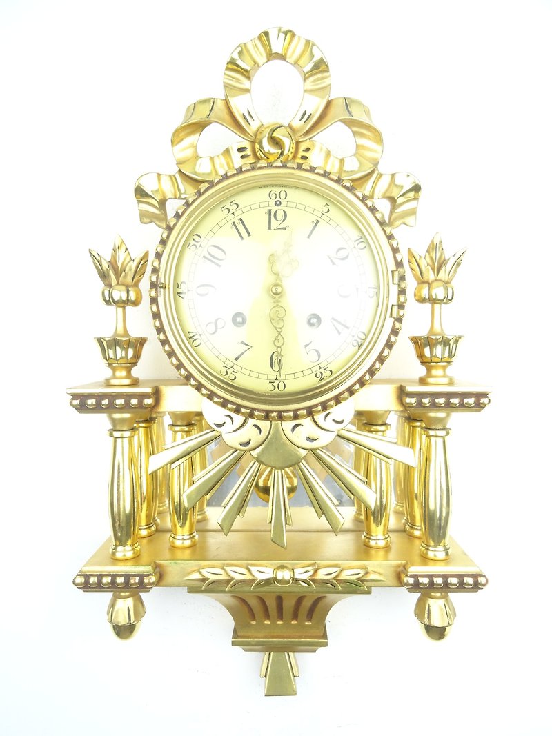 瑞典复古古斯塔夫古董挂钟世纪中叶（莫拉时代） - 时钟/闹钟 - 木头 金色