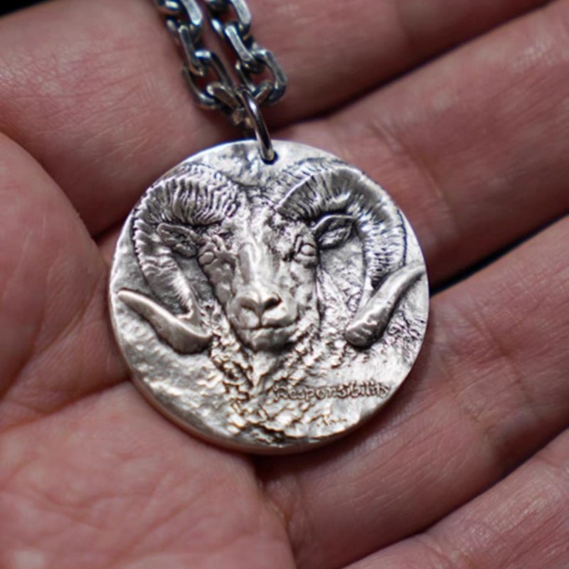 十二生肖 纯银项链 纪念币 吊坠 雕刻 开运 个性 礼物 羊 挂件 - 项链 - 纯银 