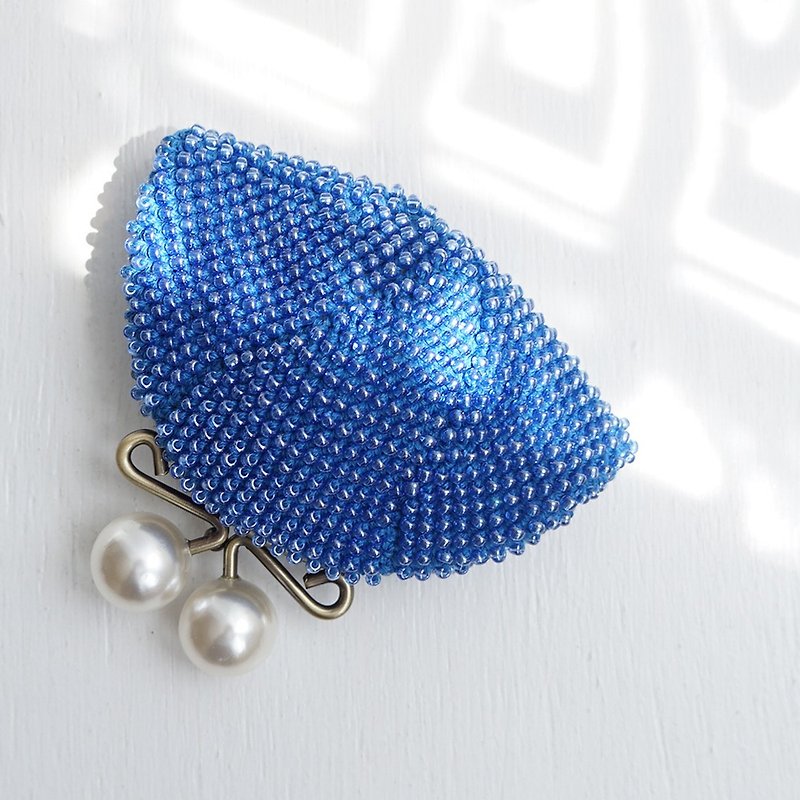 Ba-ba handmade Beads crochet pouch No.1690 - 化妆包/杂物包 - 其他材质 蓝色