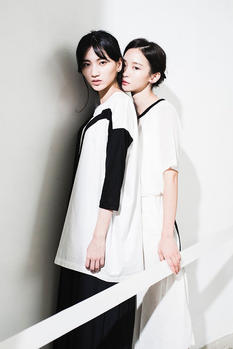 JUBY CHIU / 黑色窗框白色线条 纯棉上衣 - 女装上衣 - 其他材质 白色