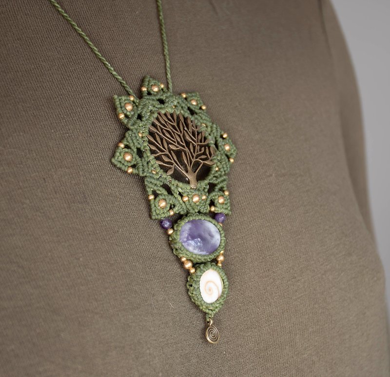 绿色生命之树曼陀罗项链，紫水晶首饰，森林精灵项链 - 项链 - 宝石 绿色