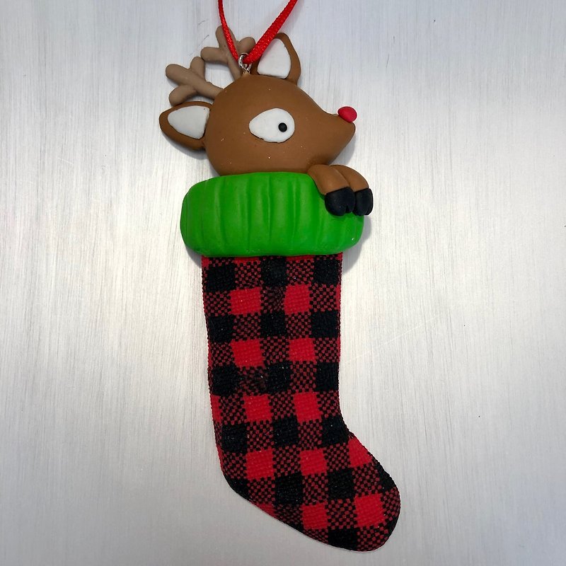 圣诞袜麋鹿吊饰 - 摆饰 - 陶 红色