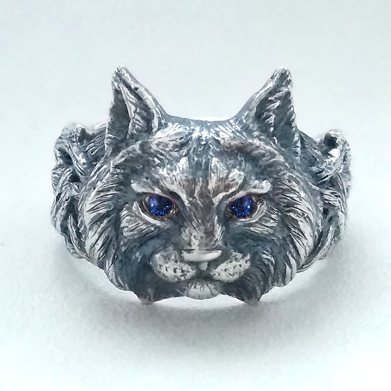 Lynx Head.Lynx Pendant.Lynx Charm.Lynx Necklace.Animal Totem.Bobcat Necklace - 戒指 - 纯银 银色