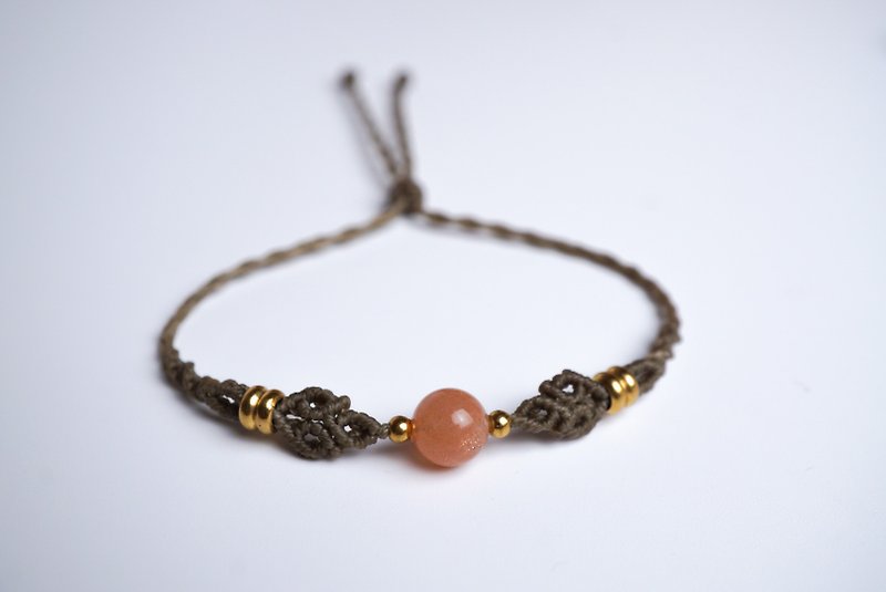 橙月亮石 蜡线编织手绳 - 手链/手环 - 宝石 橘色