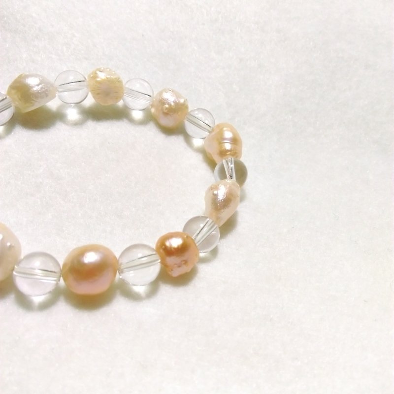 【LeRoseArts】Belle Perle系列 - 天然异型淡水珍珠白水晶矿石手链 - 手链/手环 - 宝石 白色