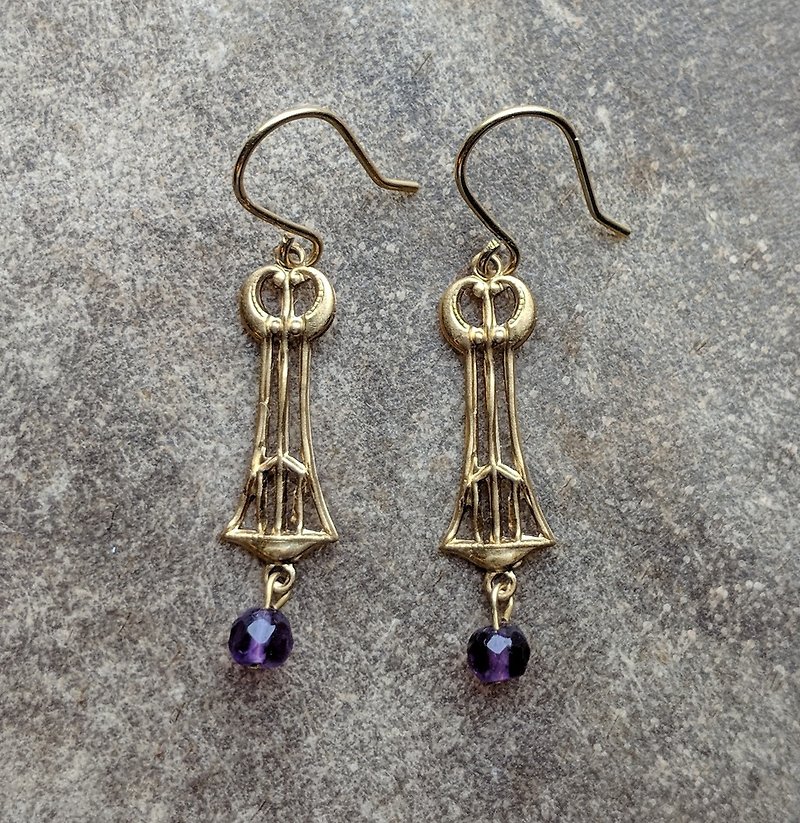 古典结构黄铜紫水晶耳环 - 耳环/耳夹 - 半宝石 