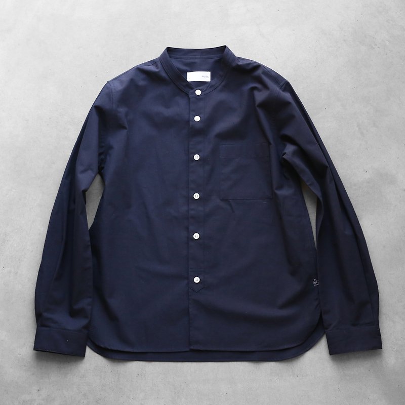 バンドカラーコットンシャツNV・ユニセックス - 男装针织衫/毛衣 - 棉．麻 蓝色