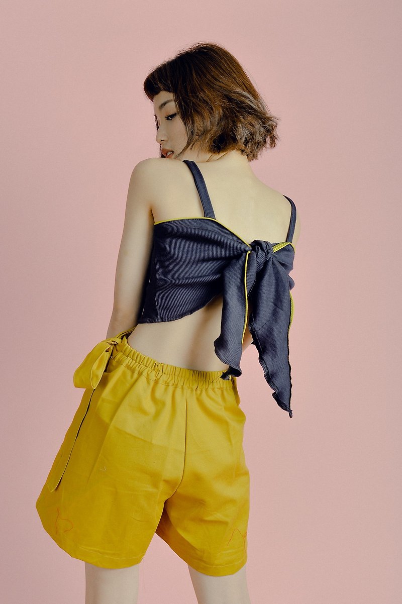 Highestjump ribbon skirt (Yellow) - 裙子 - 棉．麻 黄色