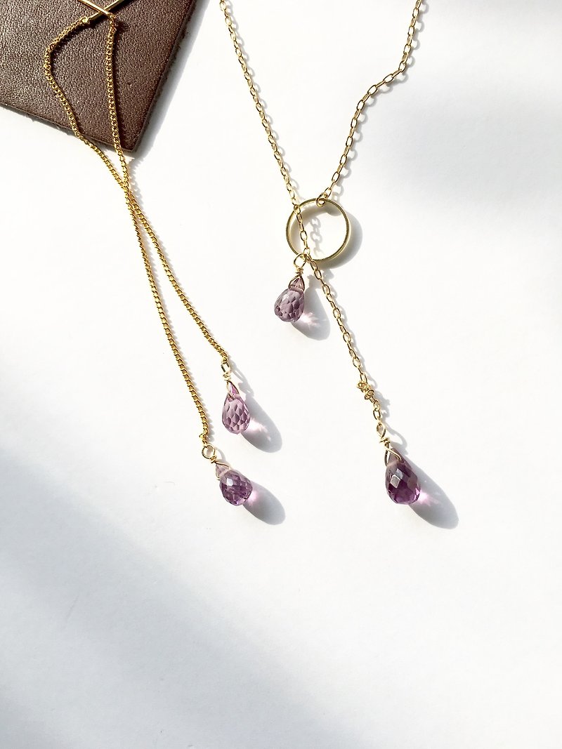 Corundum QUARTZ lariette necklace and chain earring - 项链 - 宝石 紫色