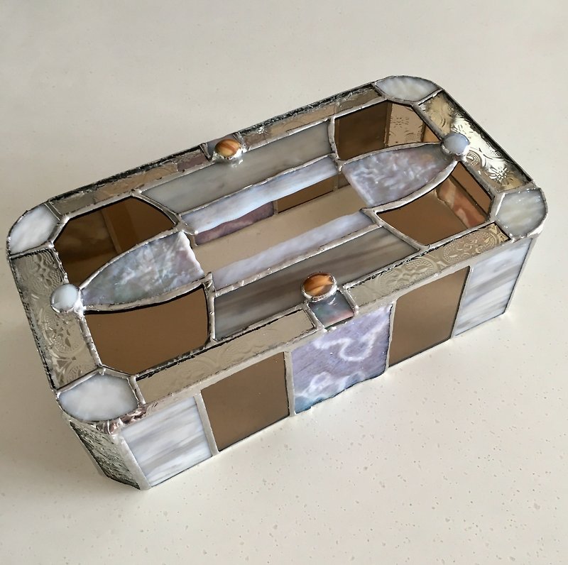 ティッシュボックスケース ラベンダー&ハニーブラウン ガラス Bay View - 纸巾盒 - 玻璃 咖啡色