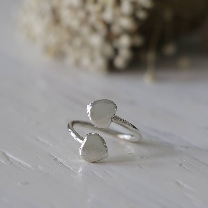 mini heart Minimal ring two double tiny women Girl silver sterling thin modern - 戒指 - 其他金属 银色