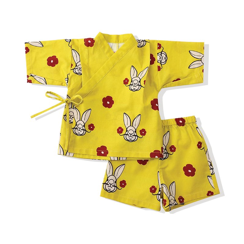 GOC 全棉 婴儿服 童装 日本 婴儿和服 kimono - 芥末黄兔兔 - 童装上衣 - 棉．麻 黄色