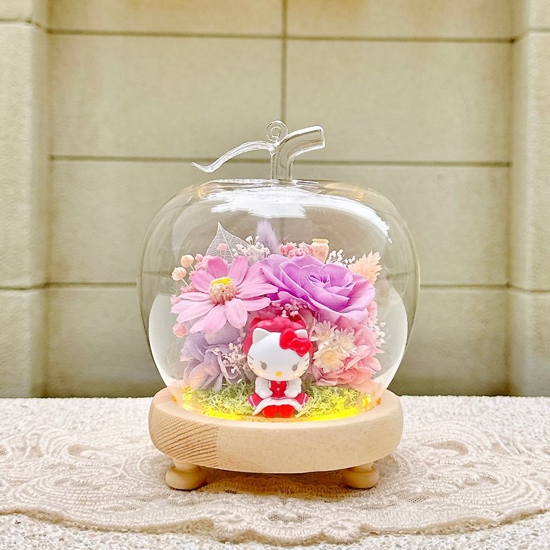 Hello Kitty /苹果/永生花/干燥花/夜灯/玻璃盅 - 干燥花/捧花 - 植物．花 粉红色