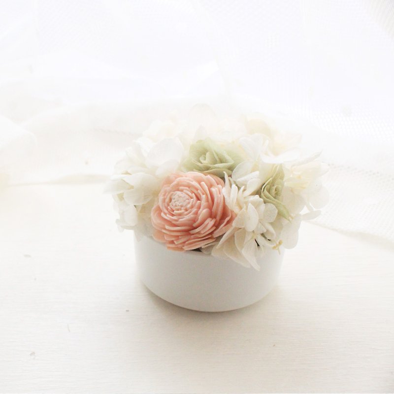 微微绿迷你桌花・白绣球香氛干燥花礼 - 花瓶/陶器 - 植物．花 粉红色