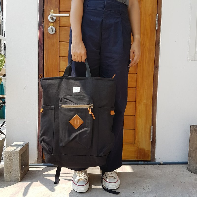 New Black Canvas Backpack Vintage Style / Laptop bag - 后背包/双肩包 - 棉．麻 黑色