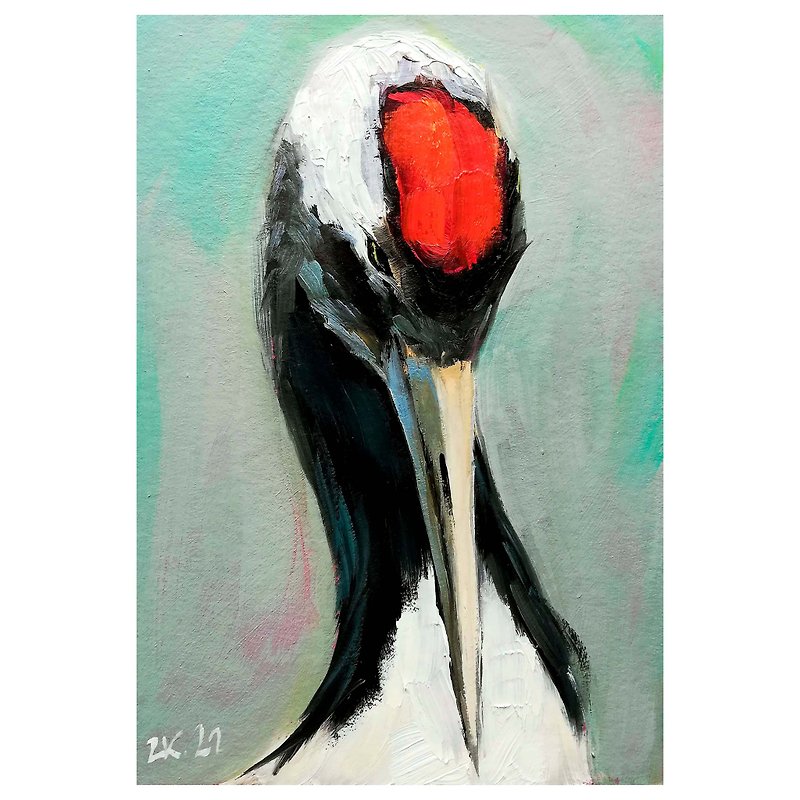 Japanese Crane Painting Original Bird Art Wildlife Hand Painted - 海报/装饰画/版画 - 其他材质 多色