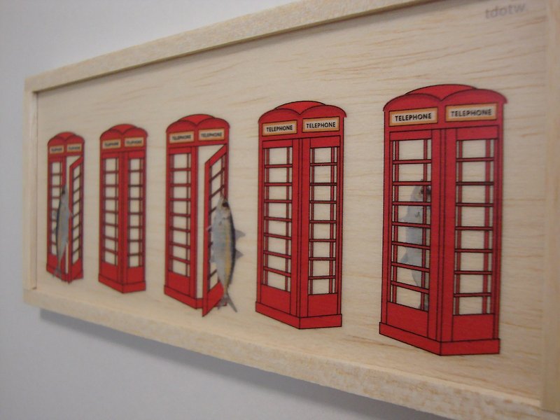 Fish and Red phone box - 墙贴/壁贴 - 木头 红色