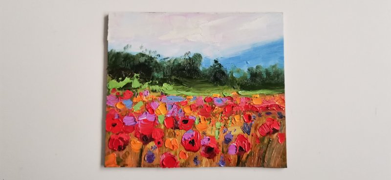 Poppy Field Painting Original Art Japan Mountain Oil Painting landscapes - 海报/装饰画/版画 - 压克力 多色