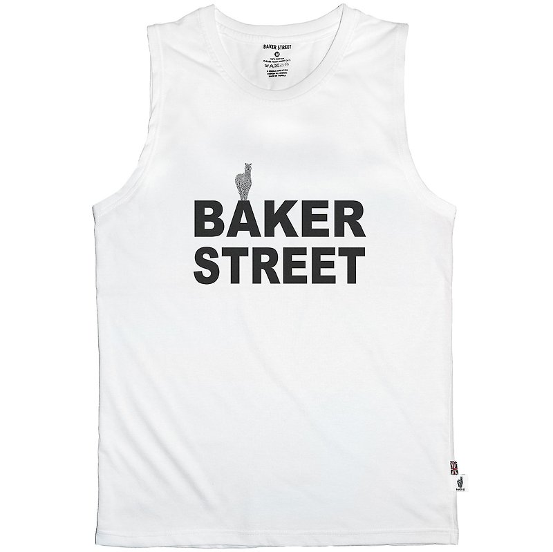 【英国Baker Street 贝克街】纯棉 - 无袖背心 - LOGO B款 - 男装背心 - 棉．麻 白色
