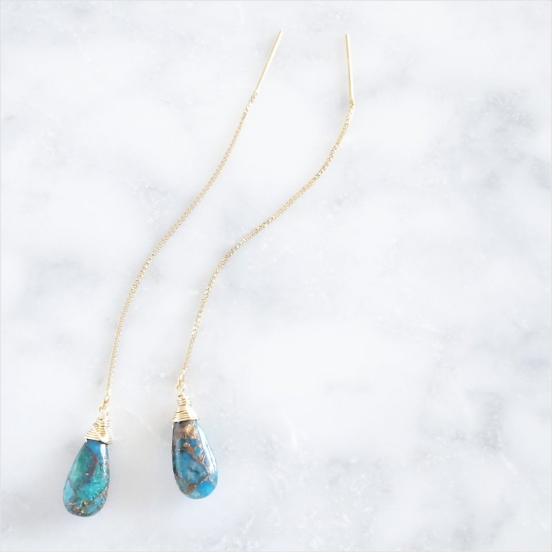 Blue Paraiba Copper Turquoise american pierced earring / earring - 耳环/耳夹 - 宝石 蓝色