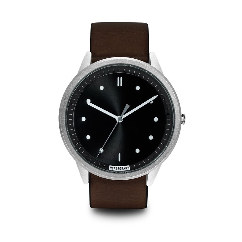 HYPERGRAND - 02基本款系列 - 银黑表盘棕皮革 手表 - 男表/中性表 - 其他材质 咖啡色