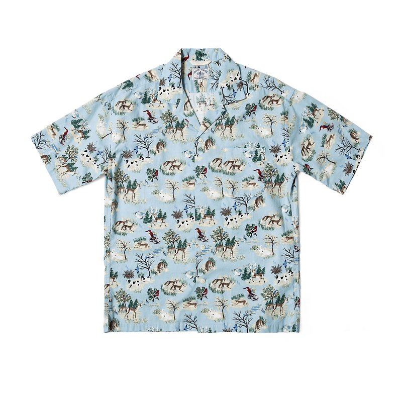 ISLAND SCOUTS 全棉复古夏威夷衬衫 - 森林动物印花 - 男装衬衫 - 棉．麻 蓝色
