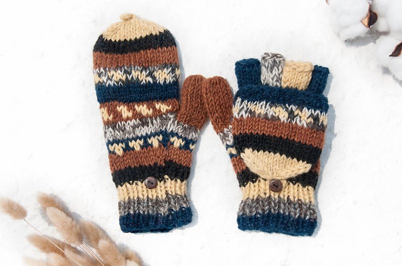 手织纯羊毛针织手套/可拆卸手套/内刷毛手套/保暖手套-撒哈拉沙漠 - 手套 - 羊毛 多色