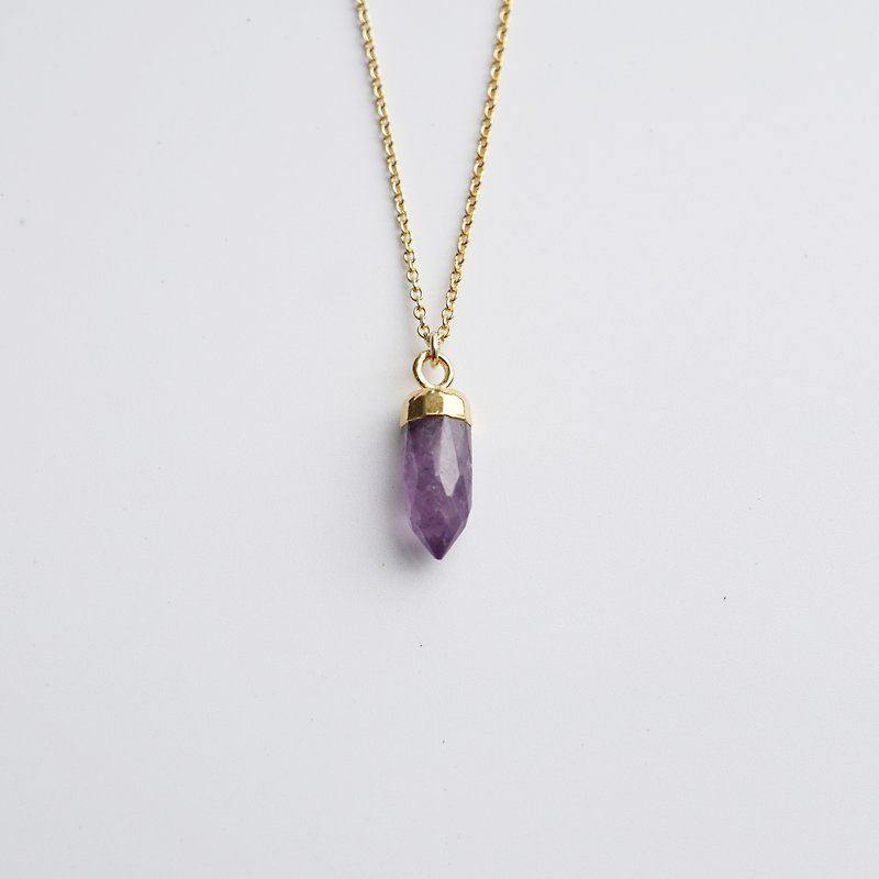切面天然紫水晶尖柱项链 - 14K注金 - 原石 - 天然石 - 项链 - 宝石 紫色