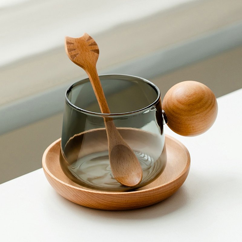 【无用日常】简约设计 咖啡杯套组 玻璃杯 耐热玻璃杯 木质系 猫 - 茶具/茶杯 - 玻璃 金色